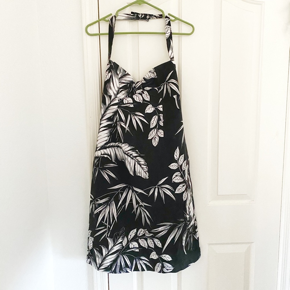 Vintage Tommy Bahama Black/White Leaf Print Halter Dress